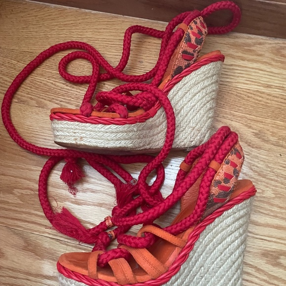 Vintage Dior Tahiti Gladiator Espadrille Sandals Orange Red Pre-Owned 37 1/2 - Picture 15 of 16